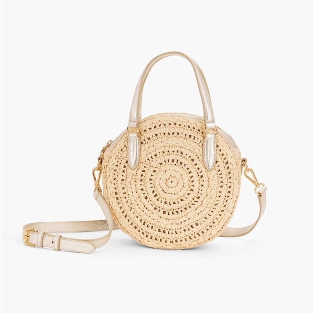 Talbots Round Woven Straw Crossbody Bag w/ Gold Accents NWOT